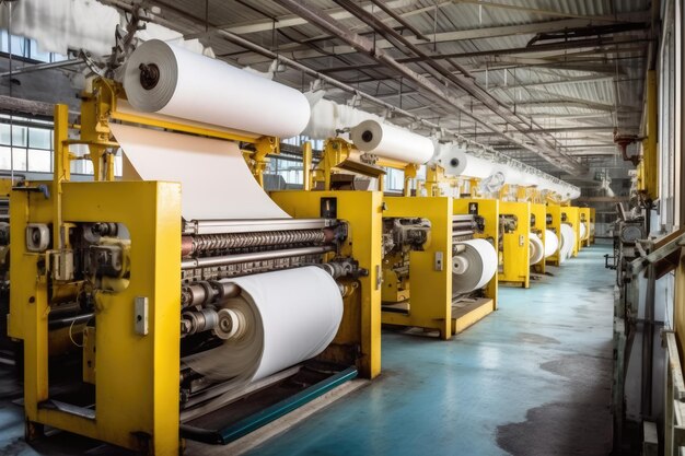 photo of inside textile factory line production view Photography AI Generated