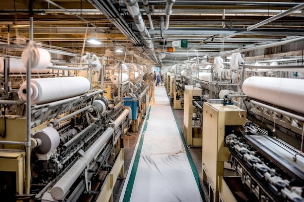 photo of inside textile factory line production view Photography AI Generated