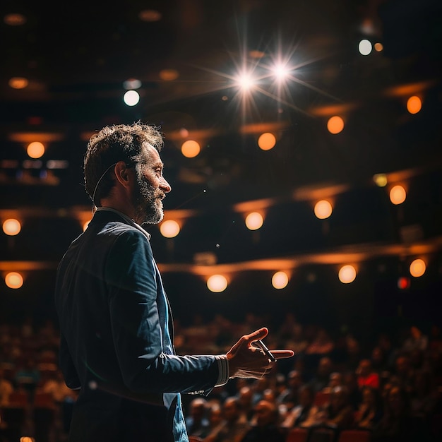 Photo photo of inspirational innovative speaker talking