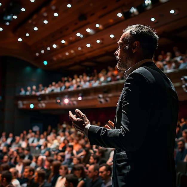 Photo photo of inspirational innovative speaker talking