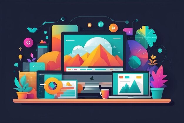 Photo photo interface designer flat illustration