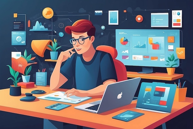 Photo interface designer flat illustration