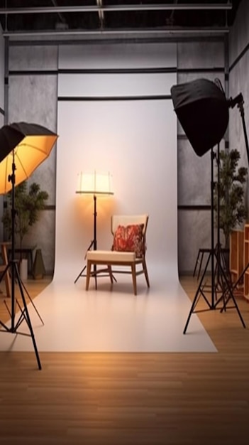 Photo interior of modern photo studio with professional equipment generative