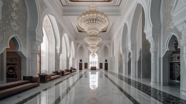 Photo the interior of the mosque with white gold accents