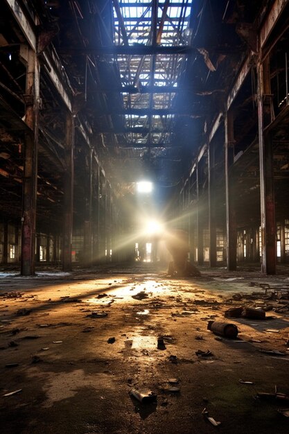 A photo of the interior of an old recovered industrial building star light Generative AI