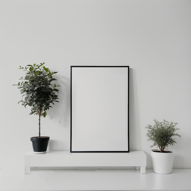 Photo interior poster mock up with plant pots flower and plants in room with white wall ai