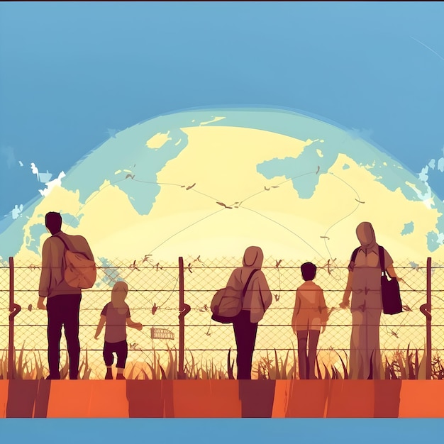 Photo International migrants day concept family illustration background World Refugee Day