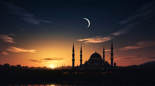 Photo a photo of an islamic crescent moon and mosque