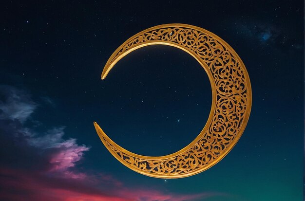 Photo Islamic crescent moon and star against a vibrant sky