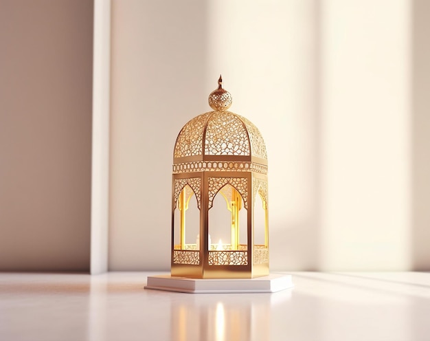 Photo of Islamic Gold Islamic lantern with Copy Space Background for eid fitr or adha greeting