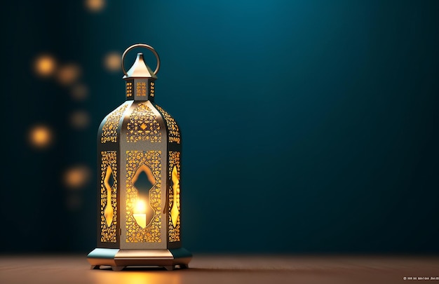 Photo of Islamic Gold Islamic lantern with Copy Space Background for eid fitr or adha greeting