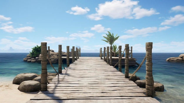 A photo of an isolated island pier