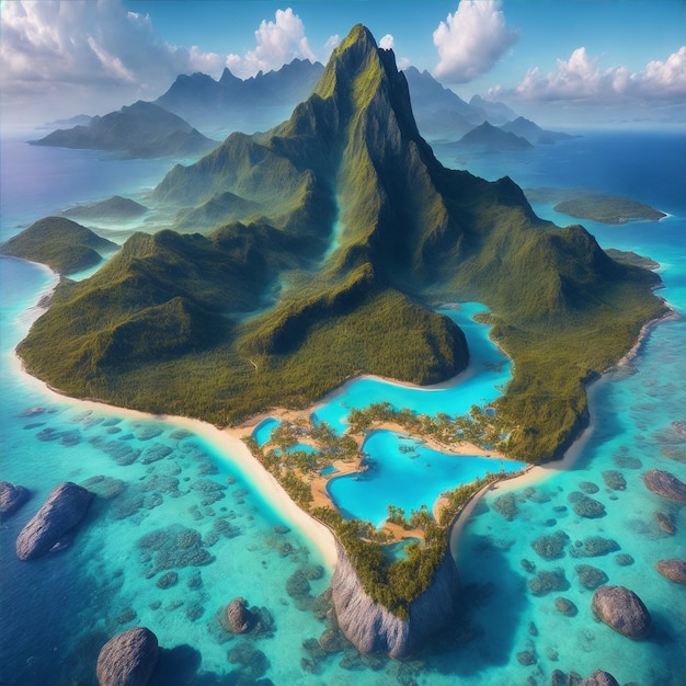 Foto di un'isola isolata circondata dal vasto oceano