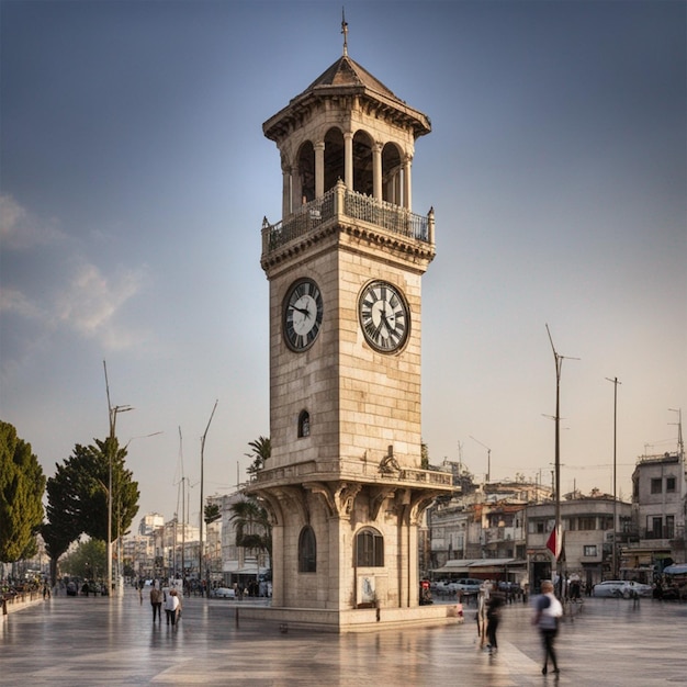 Photo izmir clock tower in Konak Square turkey background