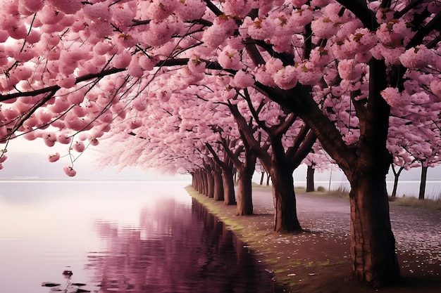 Photo of Japanese cherry blossoms in spring peaceful landscape