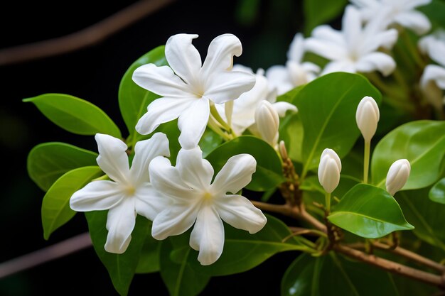 A photo of jasmine flower in a transcendent botanical garden