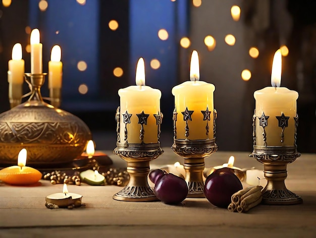 Photo jewish religious holiday hanukkah with holiday hanukkah traditional candelabra