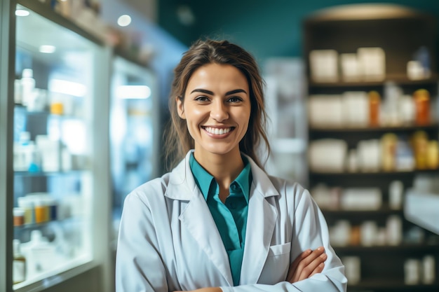 photo jonge vrouw apotheker bij apotheek