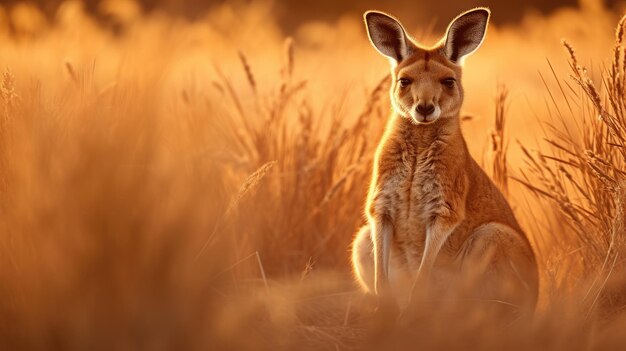 A photo of a kangaroo in the outback grassy plains