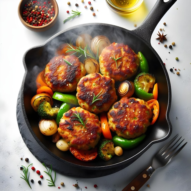 Photo photo of a karahi with chicken balls and vegtables