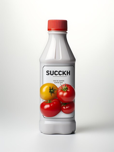 Photo of ketchup bottle squeeze shape plastic material standard size blank clean concept packaging