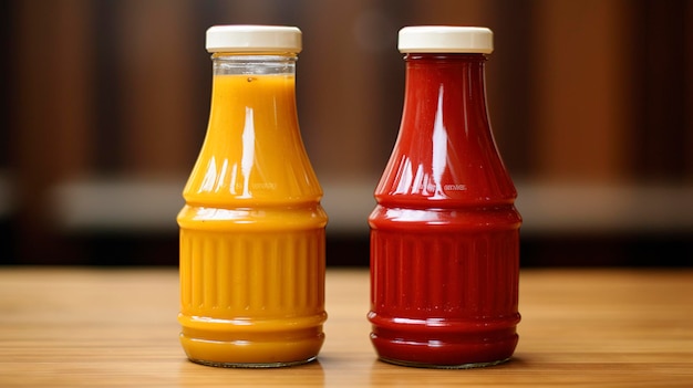 A Photo of Ketchup and Mustard Bottles