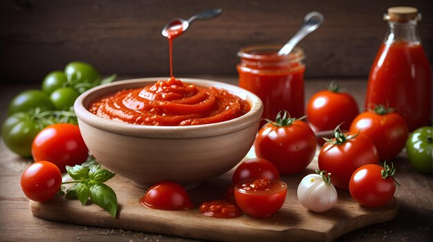 photo ketchup or tomato sauce with fresh tomato 3