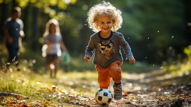 photo kid playing with ball outdoors generated by AI