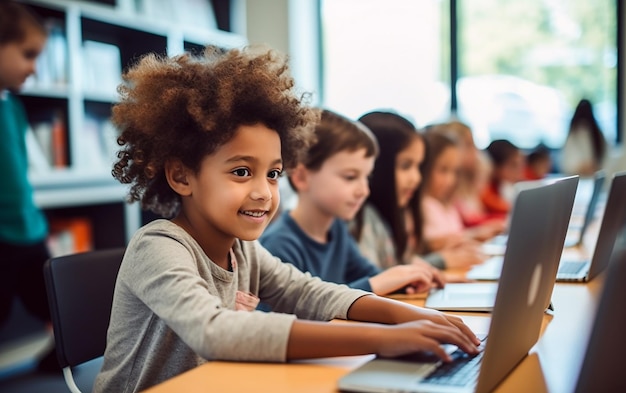 Photo photo of kids learning computer in their classroom