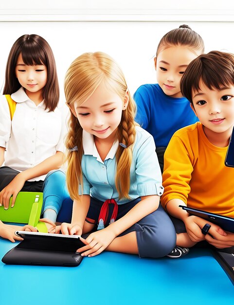 Photo kids using tablet during lesson Ai generate