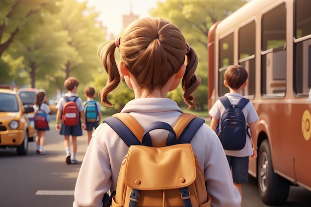 Photo kids with school backpack go to school illustration back to school concept graphic design