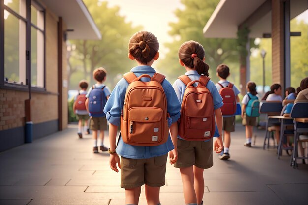 Photo kids with school backpack go to school illustration back to school concept graphic design