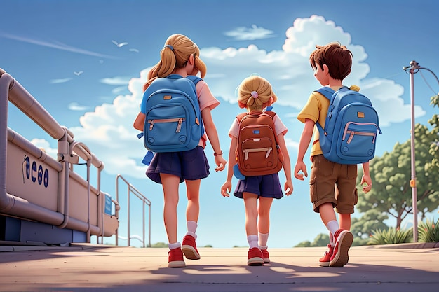 Photo kids with school backpack go to school illustration back to school concept graphic design