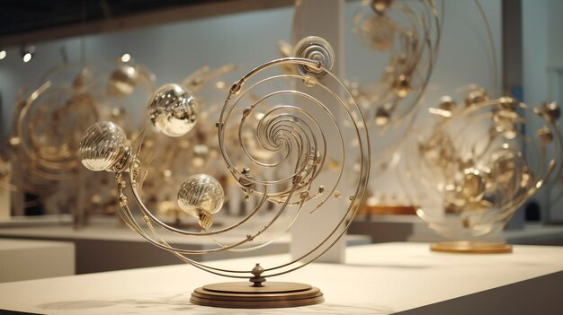 A photo of kinetic sculptures evoking motion and grace in a gallery