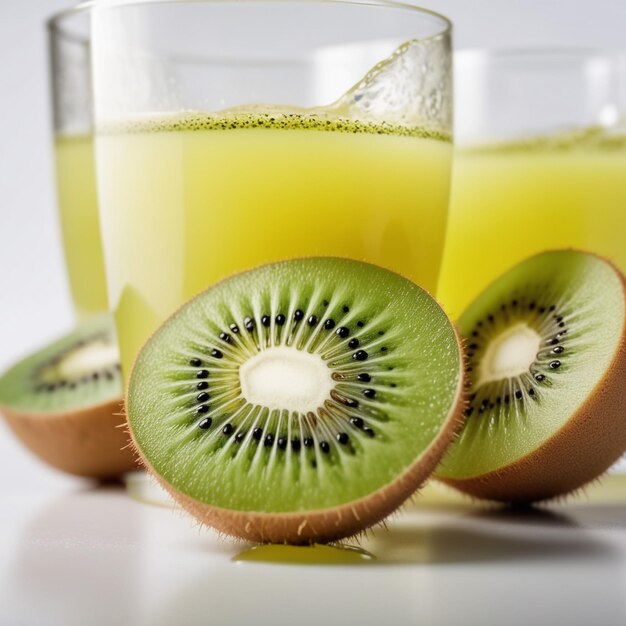 Foto foto di un succo di kiwi con pezzi di barbabietole isolati su uno sfondo liscio