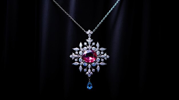 A photo of a Koch snowflake pendant necklace velvet backdrop