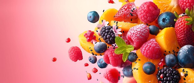 Photo of korean rice cake tteok with colorful fruit and flower toppin banner ads design layout art