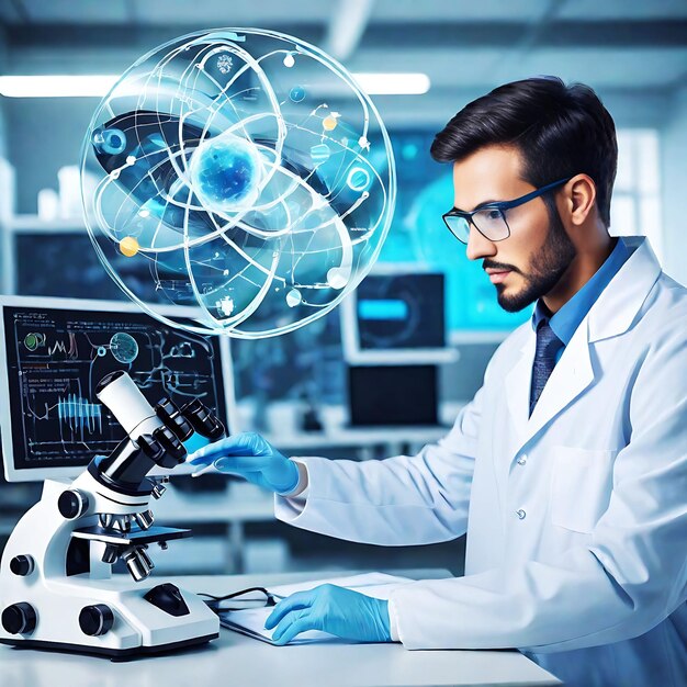 photo lab technician doctor analyzing virus evolution