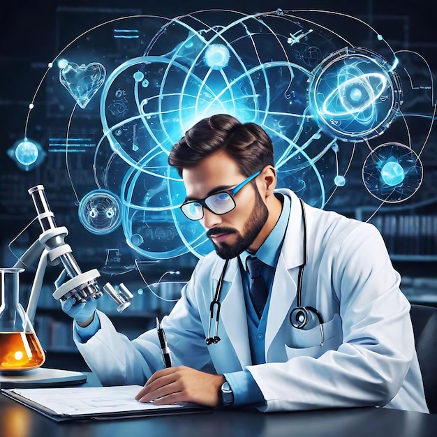 photo lab technician doctor analyzing virus evolution