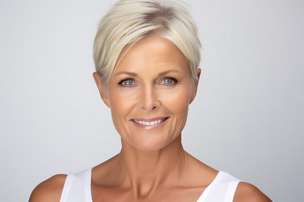 Photo photo of a lady smiling on white studio background