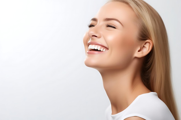 Photo of a Lady Smiling on White Studio Background