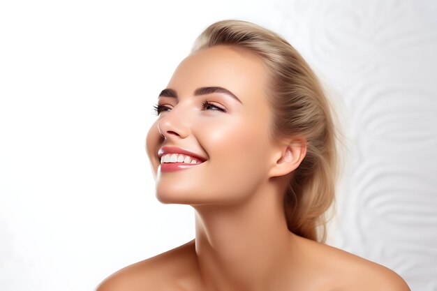 Photo of a Lady Smiling on White Studio Background