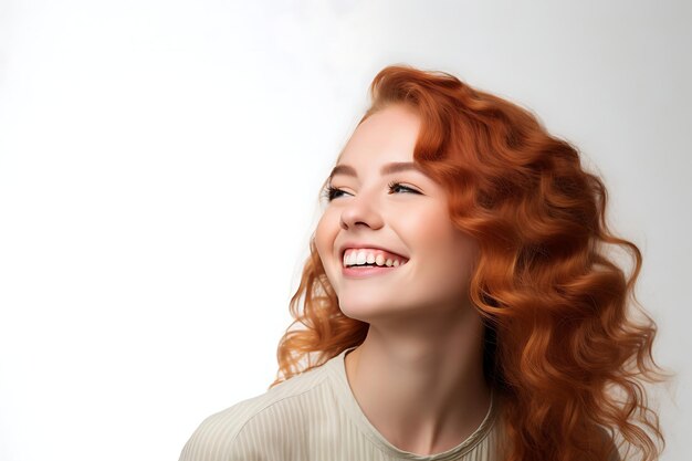 Photo photo of a lady smiling on white studio background