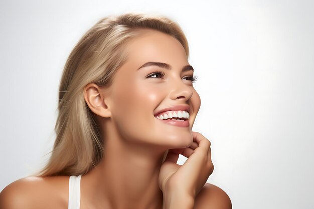 Photo of a Lady Smiling on White Studio Background