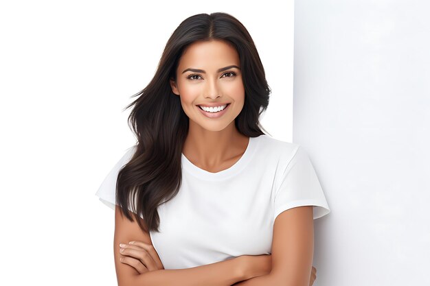 Photo photo of a lady smiling on white studio background