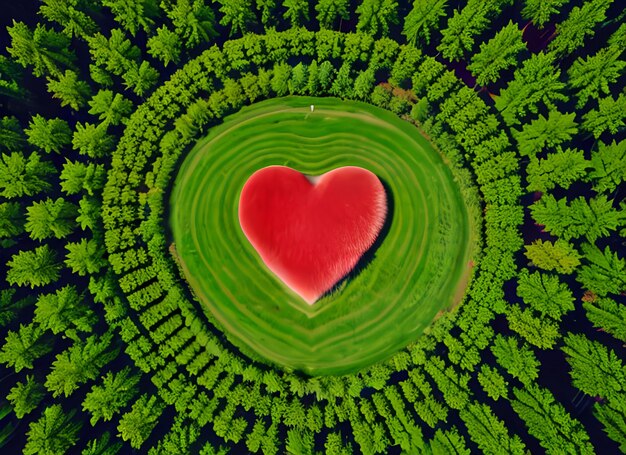 Foto foto lago nella foresta a forma di cuore