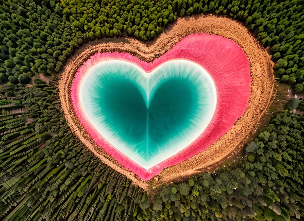 Photo photo lake in the forest in the shape of a heart