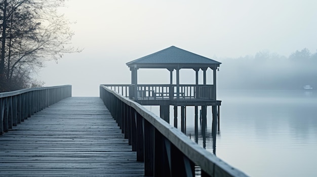 Premium Photo  A photo of a lakeside fishing pier foggy backdrop