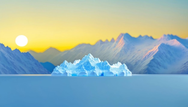 photo of landscape nature iceberg and mountain with orange sunset light generative AI