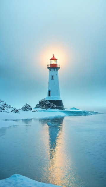 photo of landscape scene solitary lighthouse in ocean environment generative AI